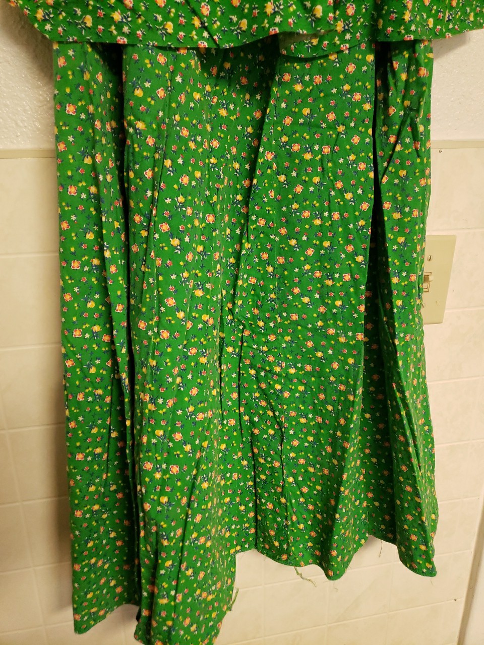 Vtg 1970s Floral Top Skirt Set Dress Small Hippy Prairie Handmade Green Peasant