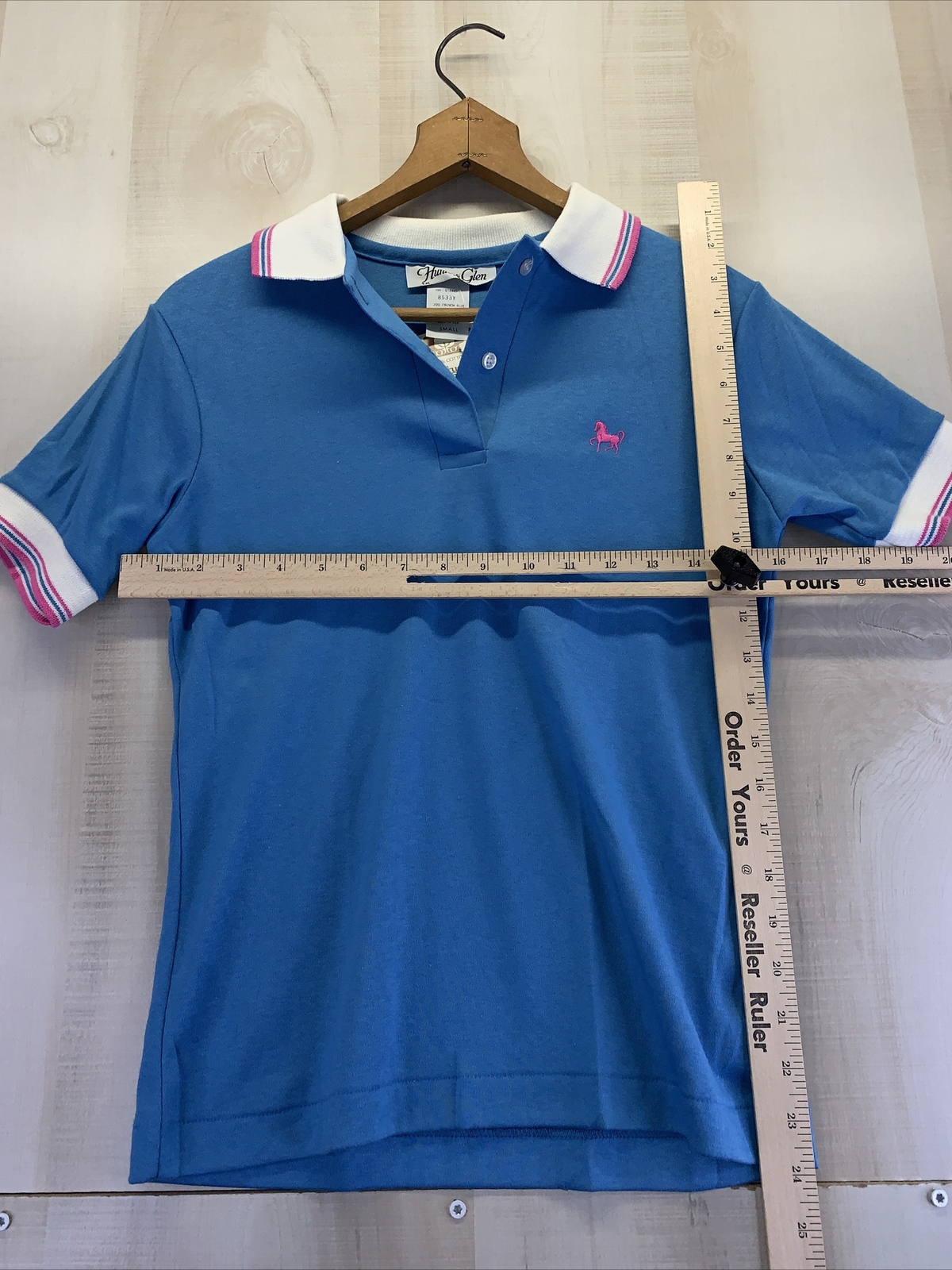 Vintage 1990s Hunters Glen Womens Blue/Pink Polo Short Size S NWT
