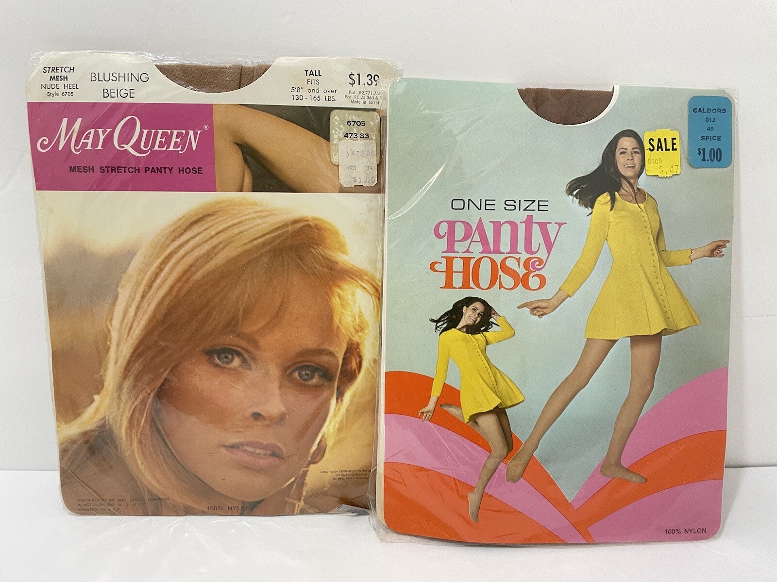 VTG Lot of 2 May Queen Blushing Beige Tall & One Size Panty Hose NOS