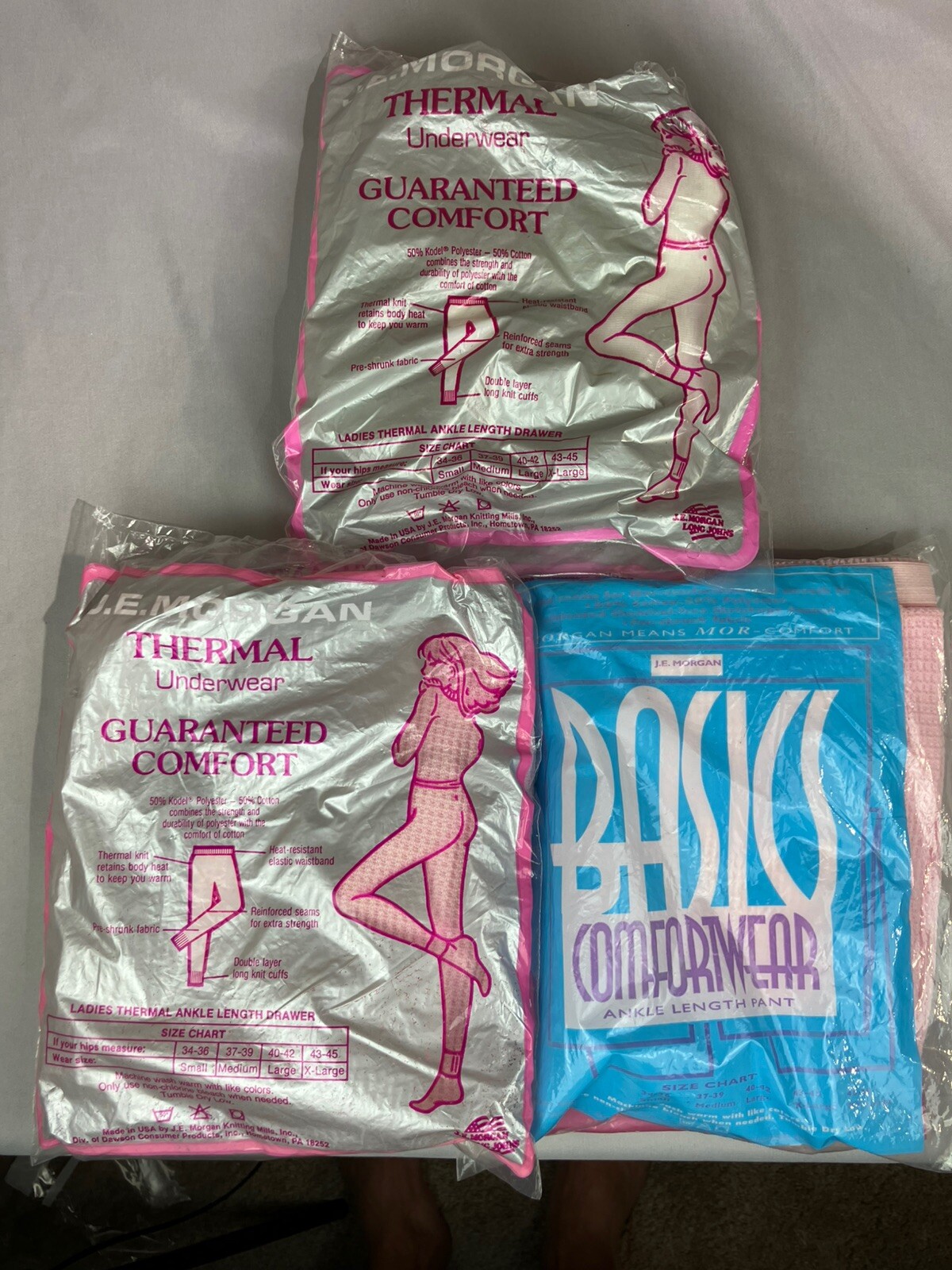 Vtg Womens JE MORGAN Thermal Ankle Length Pants Lot Of 3 Pink White Size M *READ