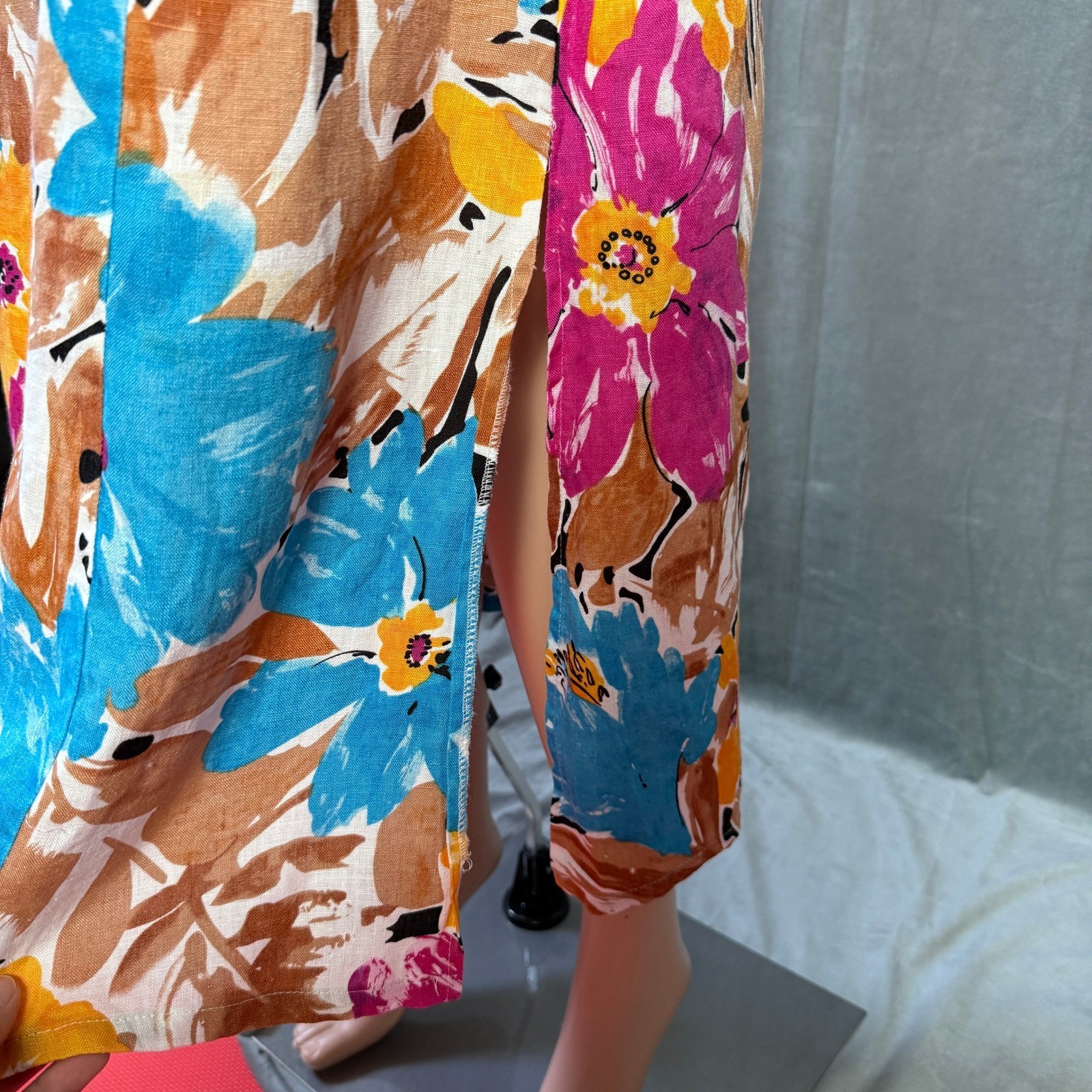 Vintage 90s Choices Multi Floral Linen Tank Dress L Sleeveless Lagenlook Artsy