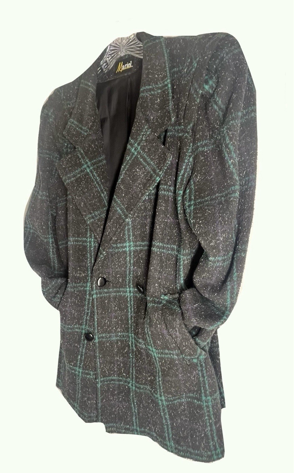 Blazer Size 18 Vintage 1980 Mariel shoulder pads Black And Green Wool Blend