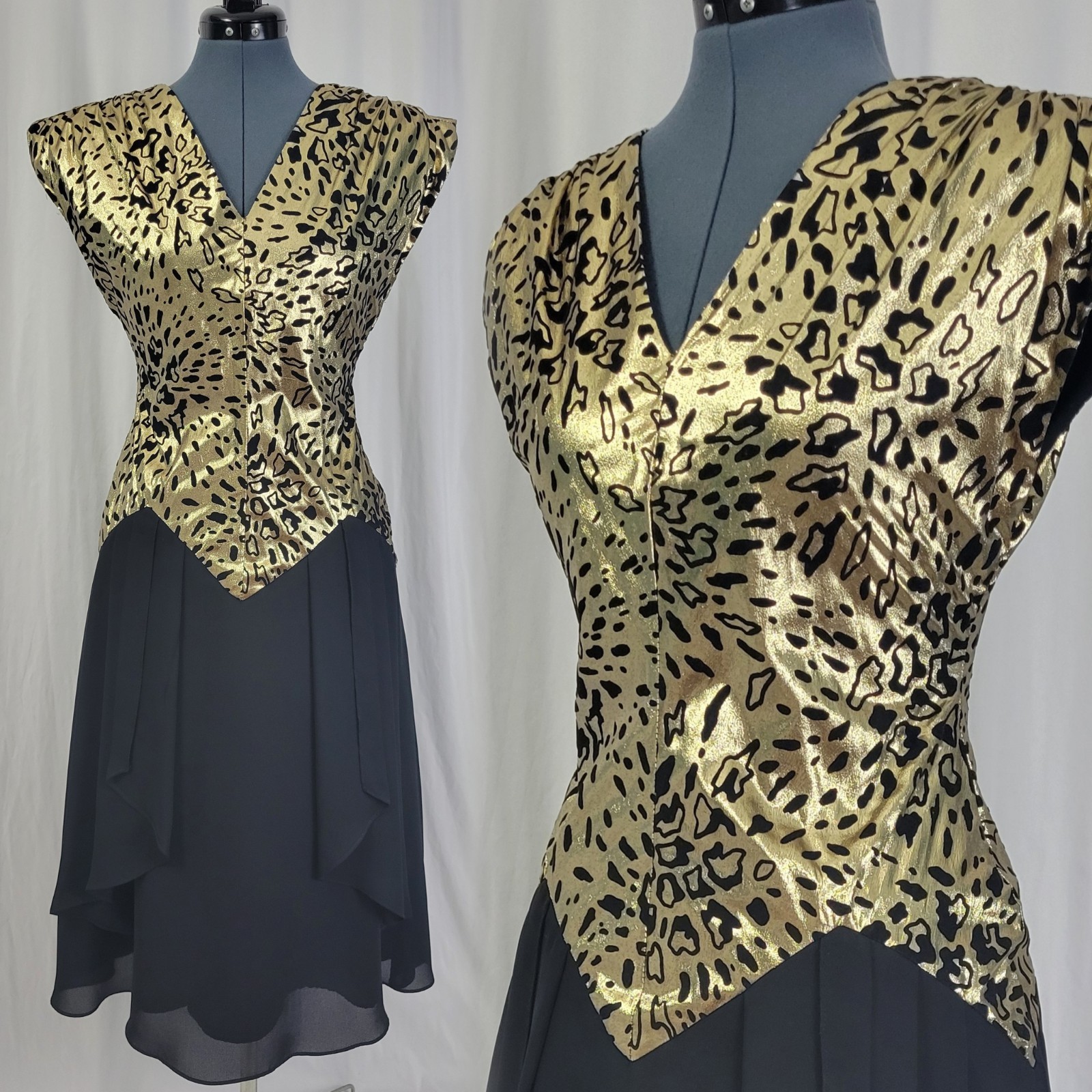 Vintage JSJ by John Roberts Gold & Black Leopard Print Dress Size 5