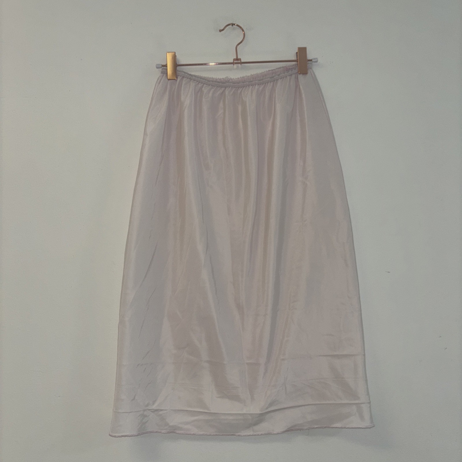 Vintage Satin Half Slip Skirt Elastic Waist Back Slit Pale Pink Lingerie 24.5in