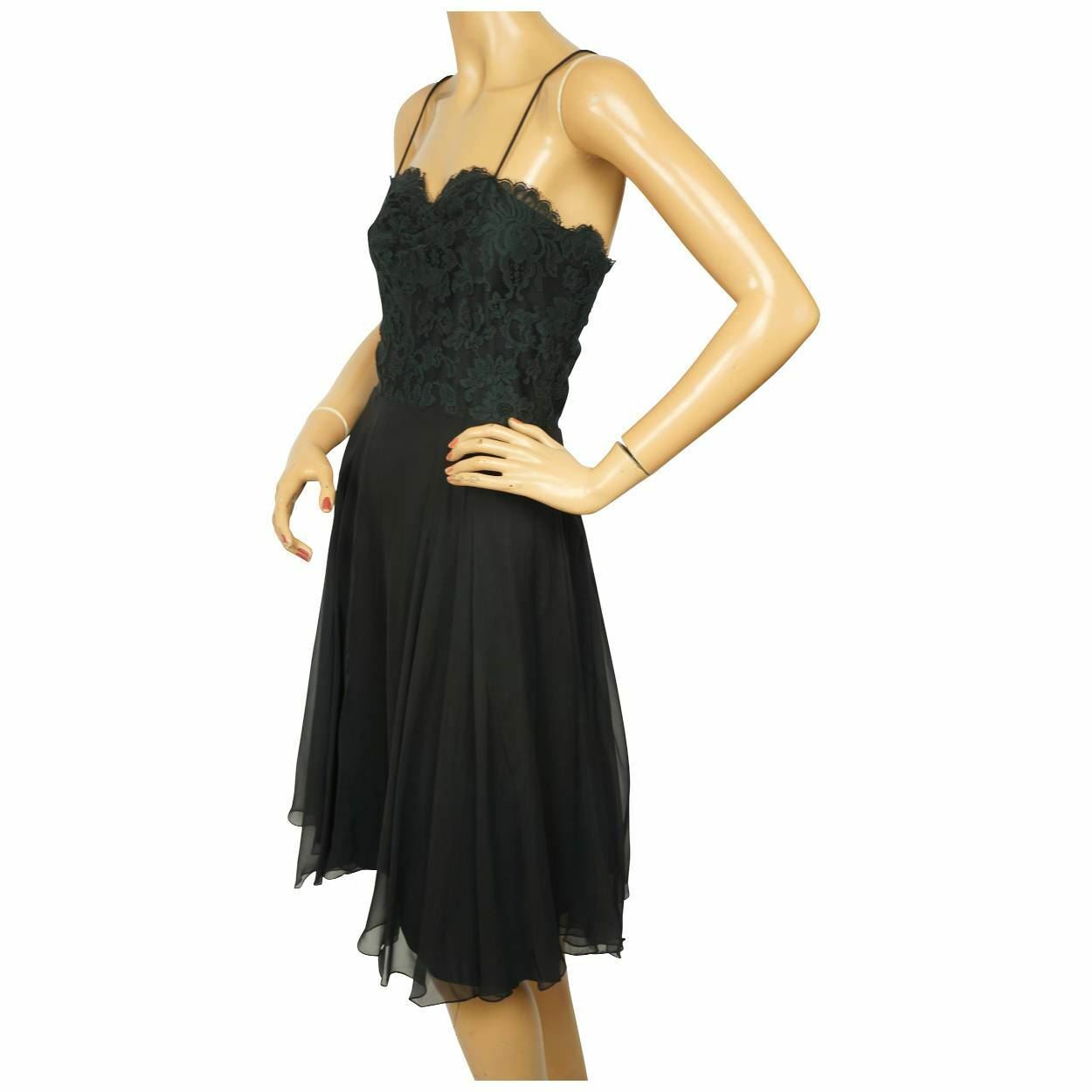 Vintage 1970s Giorgio Beverly Hills Cocktail Dress Black Silk Chiffon & Lace M