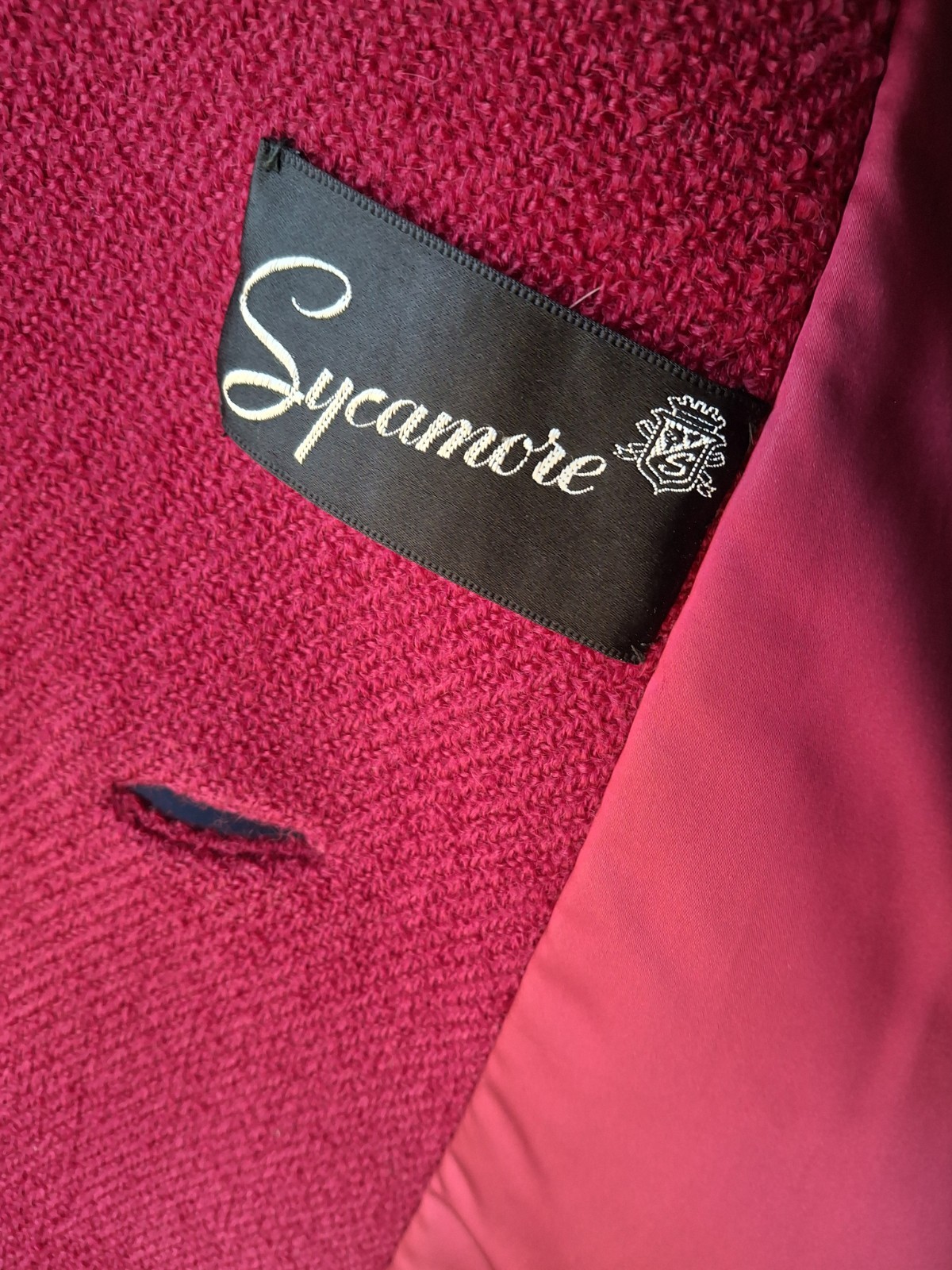 Vintage 50s/60s Sycamore Women’s Magenta Wool Coat Bracelet Sleeves Fur Collar