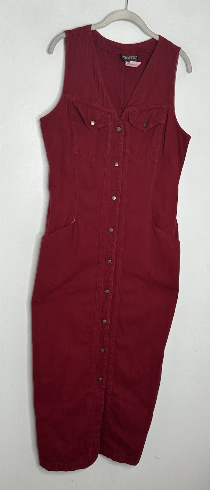 TICKETS Vtg Denim Dress 90s Sleeveless Cotton Button Up Front Maxi Size 13/14
