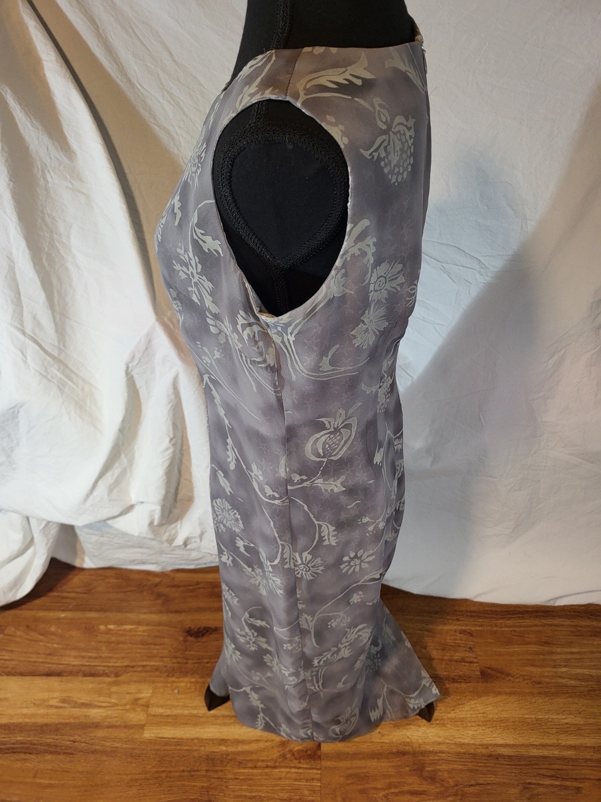 Vintage Mica Size 6 Gray Floral Midi Dress Y2K Grunge