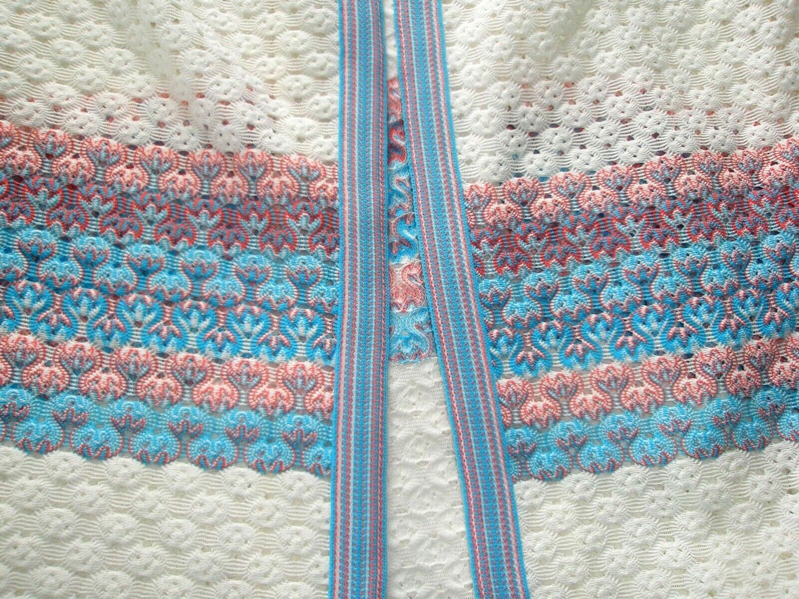 Vtg Cardigan & Vest Crochet Lace White Pink Blue Grannycore Mid Century