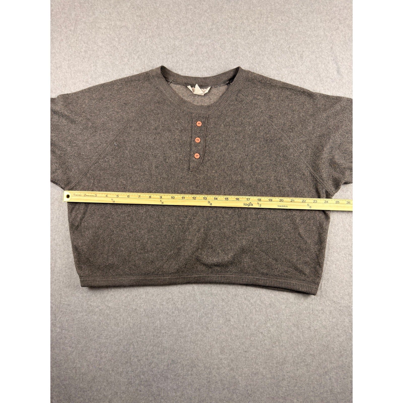 Vintage Paris Sport Club Henley Sweater Gray Raglan Long Sleeve Knit Top Small