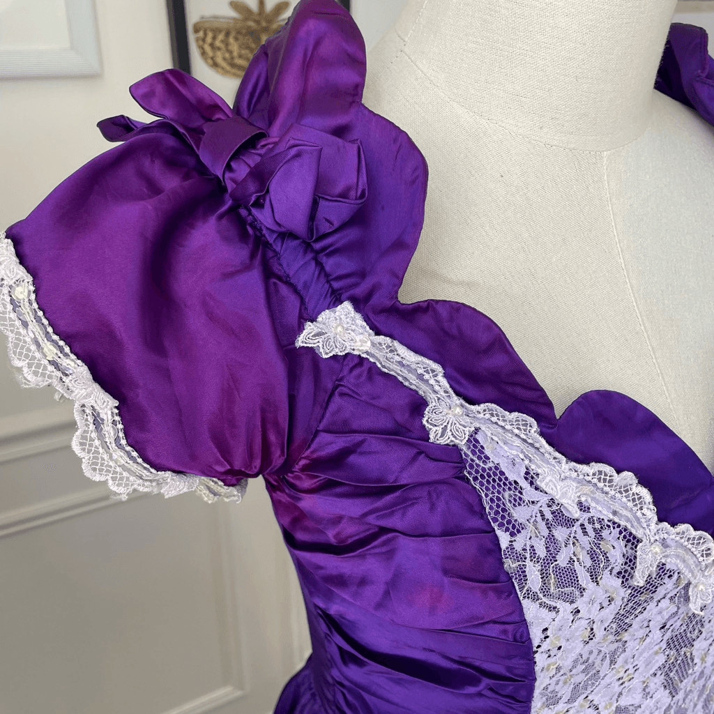Vintage 80s Zum Zum Purple Little Bo Peep Prom Dress M 8 10