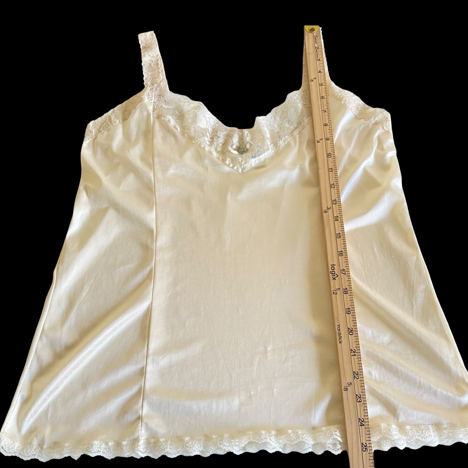 Vintage Beau Trix Ivory Lace Trim Antron III Nylon Camisole Top XL Made in USA