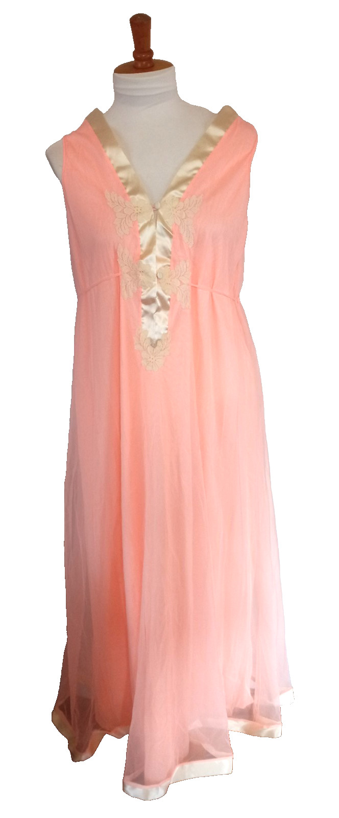 VTG Kayser Coral Orange Peignoir Nightgown ,Robe & Slippers Size Medium EUC