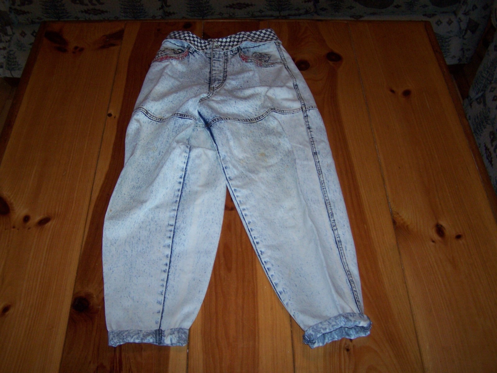 Vintage GET USED by ELIE High Waist Checked Plaid Patches Hip Hop Mom Jean 28