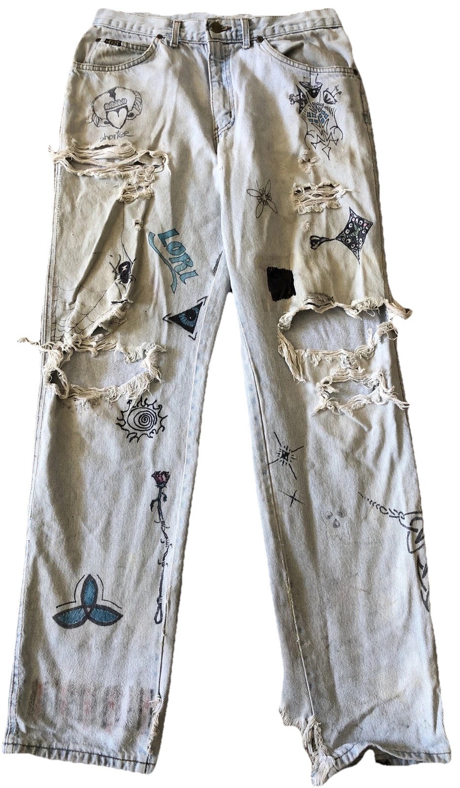 VTG Women’s H.I.S. Jeans DIY Patches Hippie BoHo Retro Destroyed 32/32 USA Made