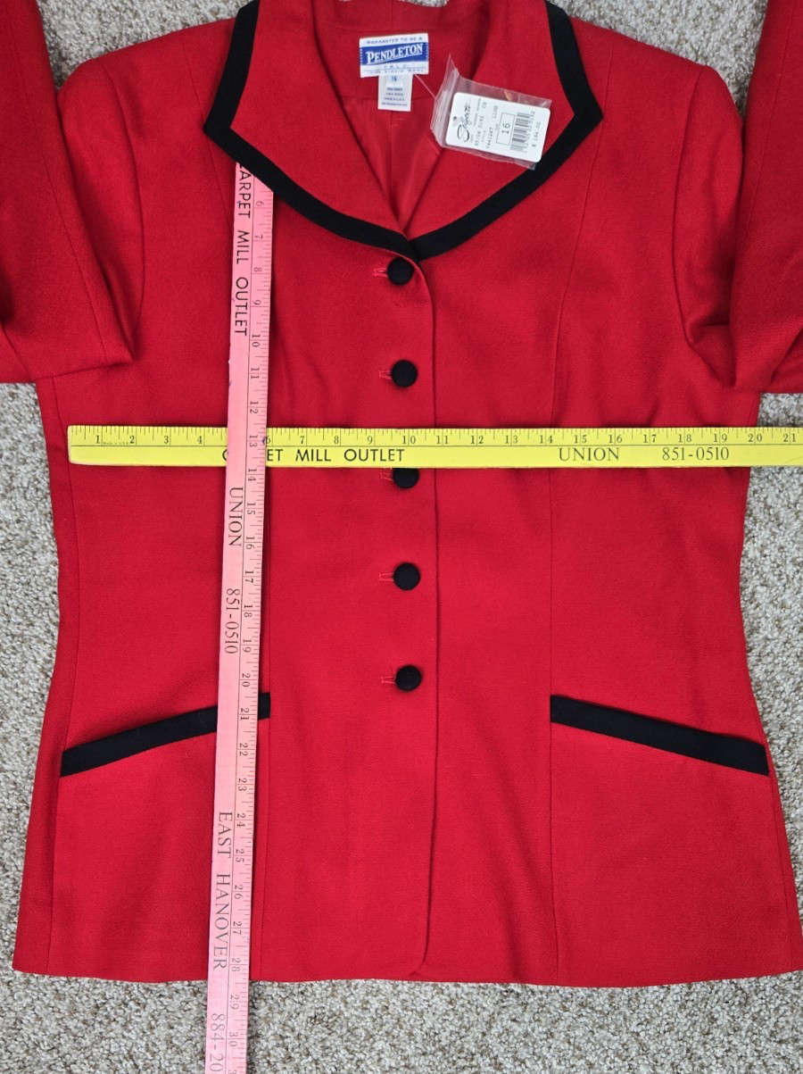 NWT Vintage 70s Pendleton Red Wool Blazer Pockets Lined Business Sz 16 TALL