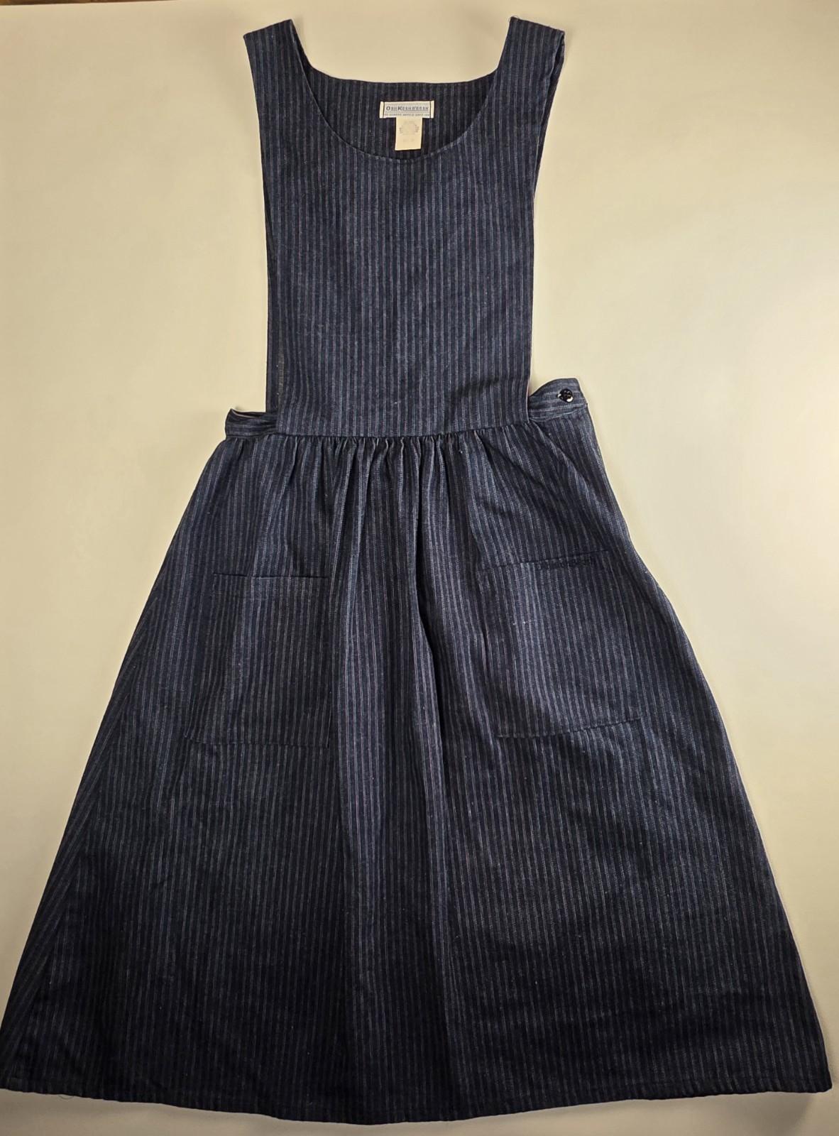 Oshkosh B’Gosh Jumper Dress Women 13 Blue Striped Vintage 80s USA Denim Midi