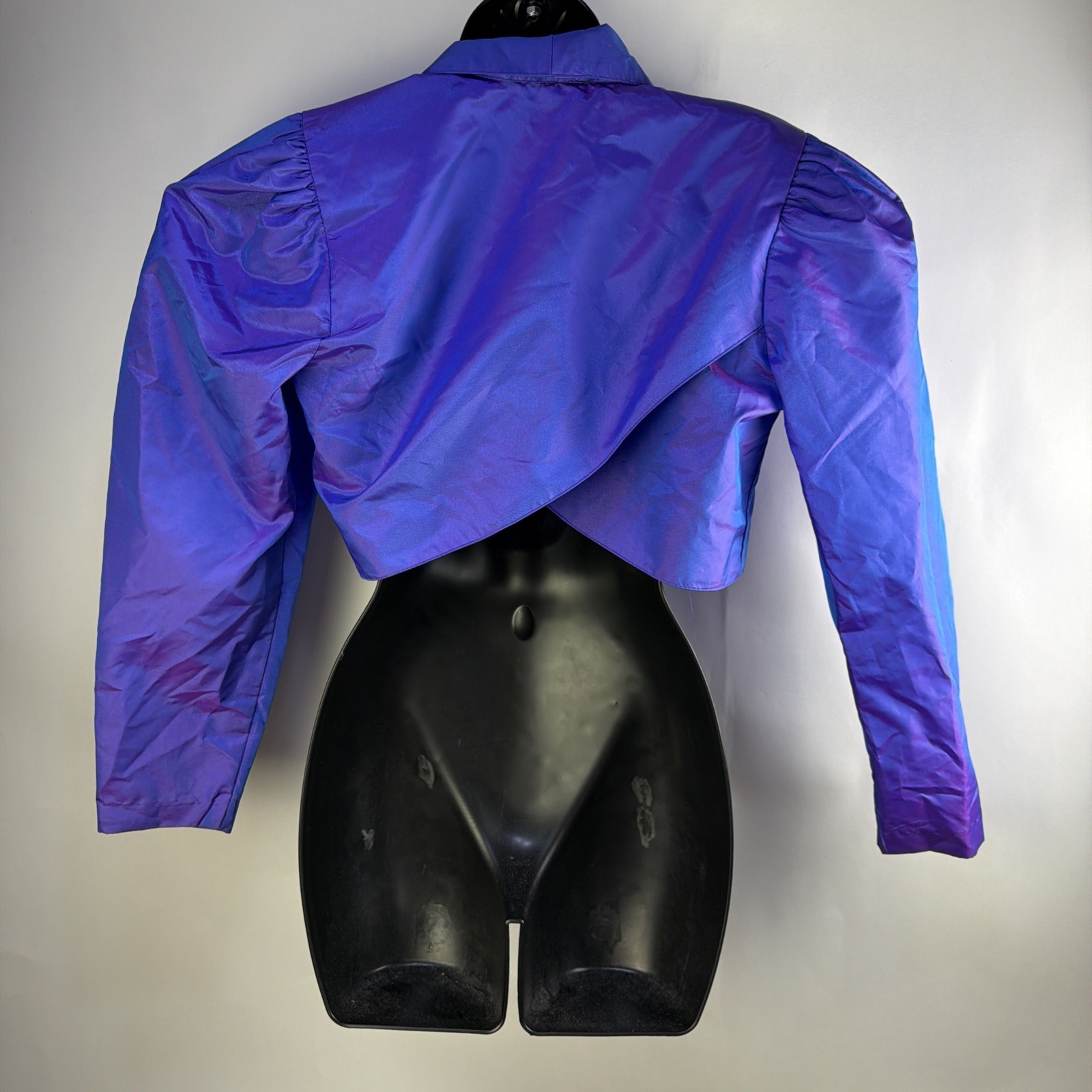 Vintage Rampage Satin Bolero Cropped Iridescent Purple Puff Sleeve