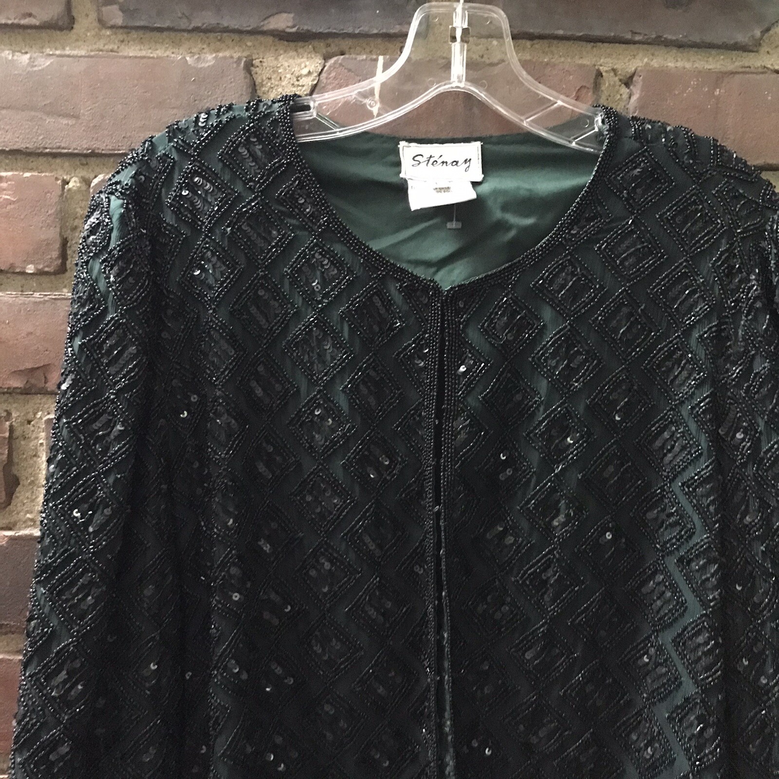 STENAY | GReen SILK SEQUIN JACKET Sz LARGE -44 Chest -20.5” Long -Cheapchicplus