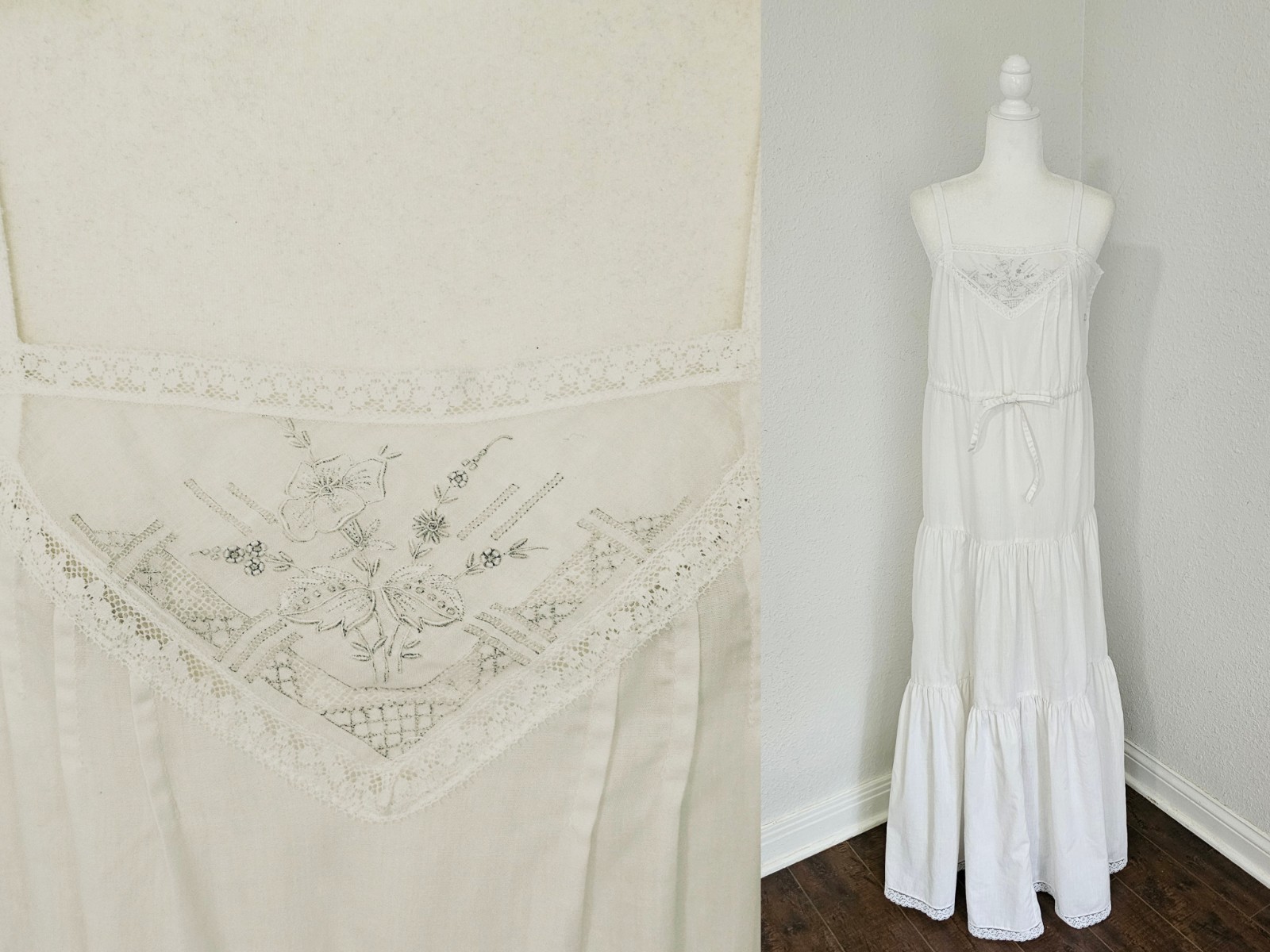 Vintage 70’s Young Edwardian Arpeja Embroidered Maxi Sun Dress sz 9/S Wedding