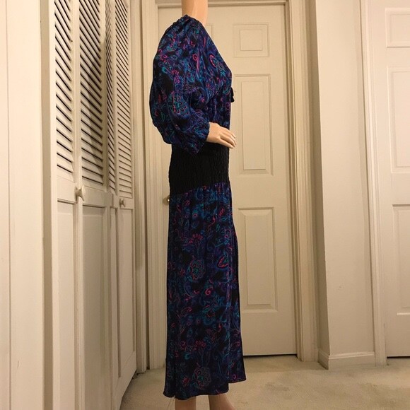Vintage Diane Freis Multi-color Midi Floral Paisley Silk Dress Size 8/10 Medium