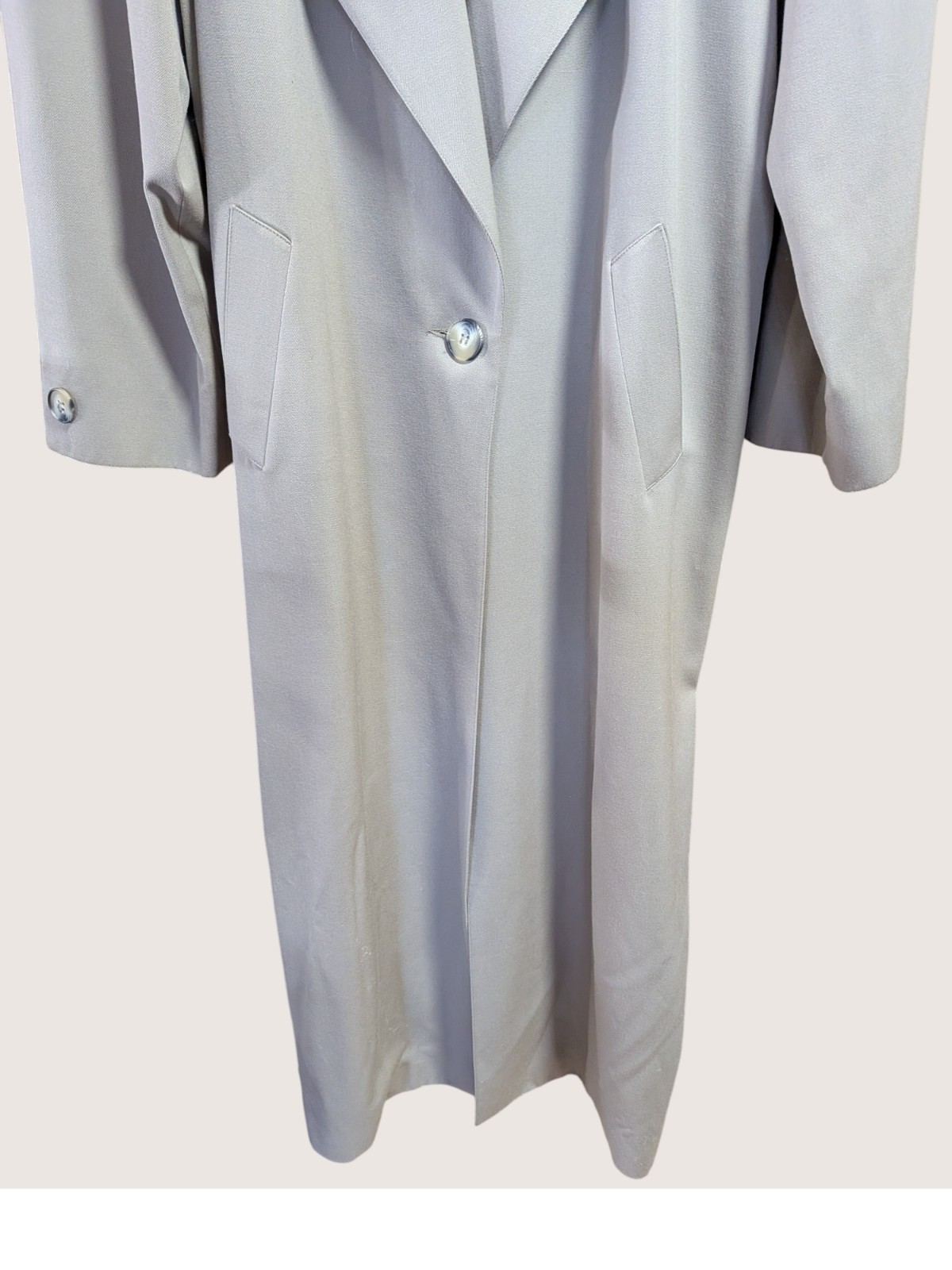 VTG Linda Richards Beige Womens Wool Trench Coat Button Front Duster USA Size 12