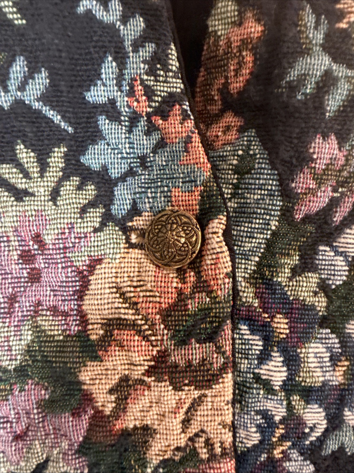Vintage 90s Woven Floral Multicolor Vest with Black Back and Lining Size M