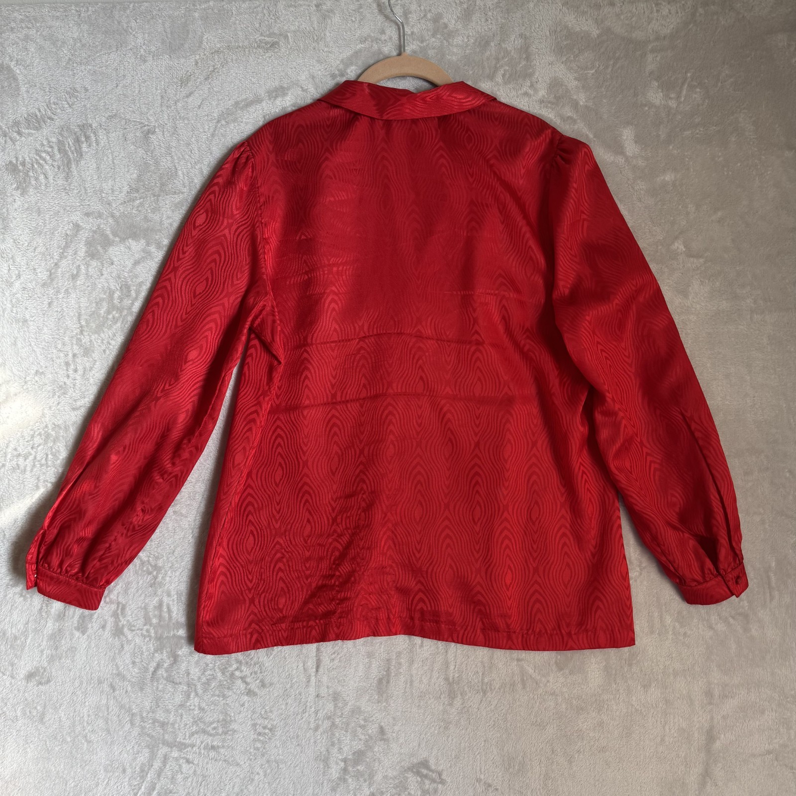 Vintage Red Satin VNeck Button Up Blouse Womens 16 Button Up 80s Retro USA Made