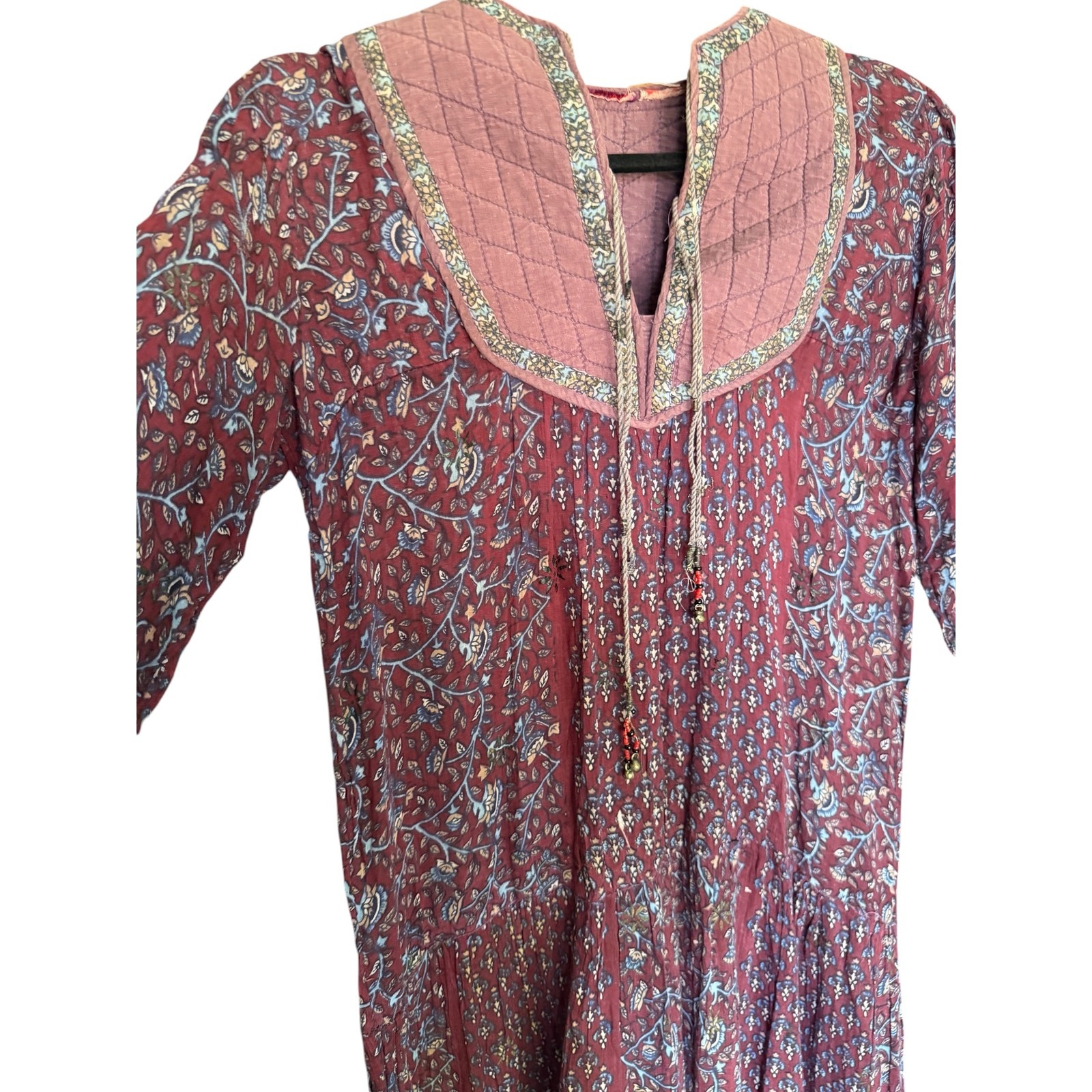 Vintage 60s 70s indian cotton gauze block print dress possibly phool