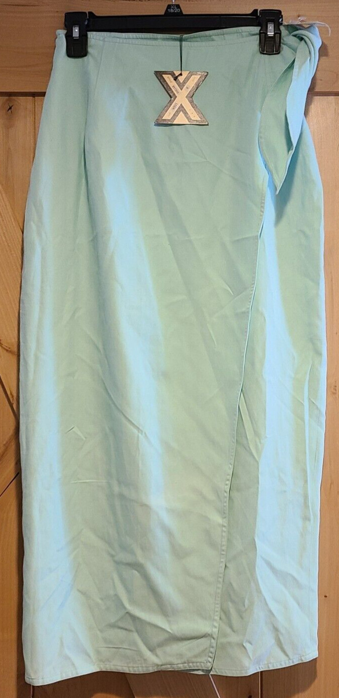 Vintage Exterior Erez Size S Blue Cotton Silk Lined Wrap Skirt Tie Side Waist