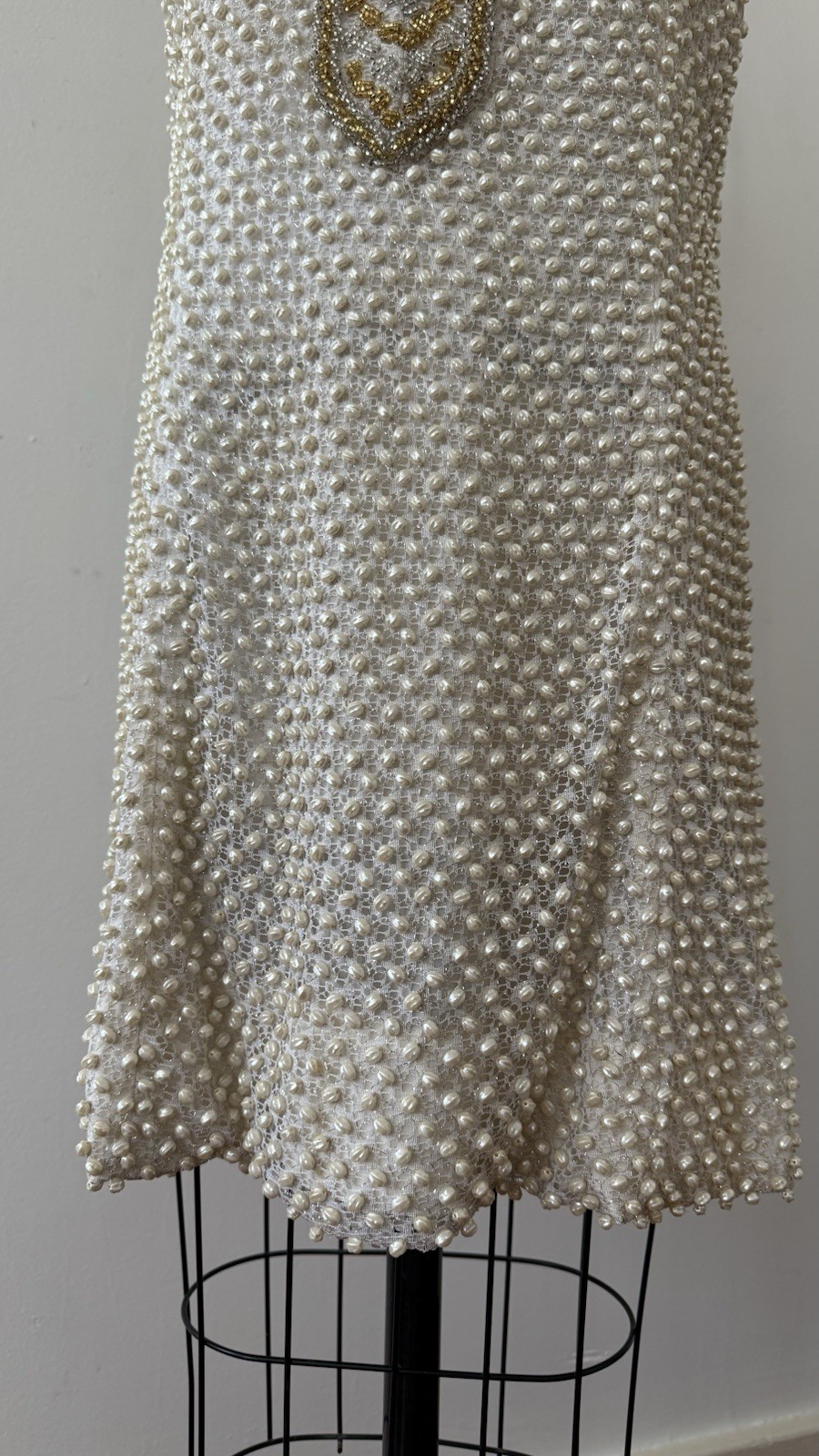 1960s Alexander’s Heavily Beaded Embellished Lace/Faux Pearl Mini Dress Couture