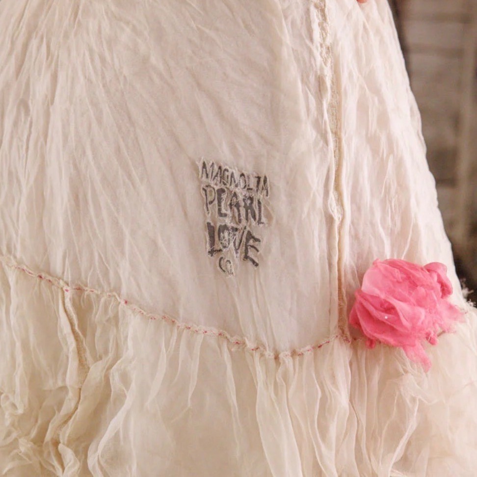Magnolia Pearl Silk Organza Ruffled Layered Skirt Whimsy Handmade Pink Roses NWT
