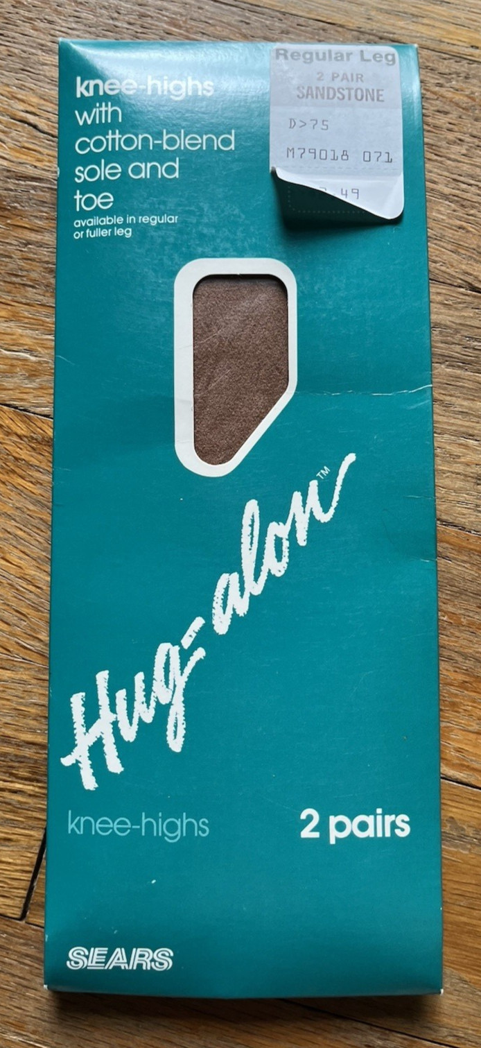 SEARS VTG Vintage Hug-Alon Knee Highs Hosiery ~ 2 Pair ~ Sandstone ~ Regular Leg