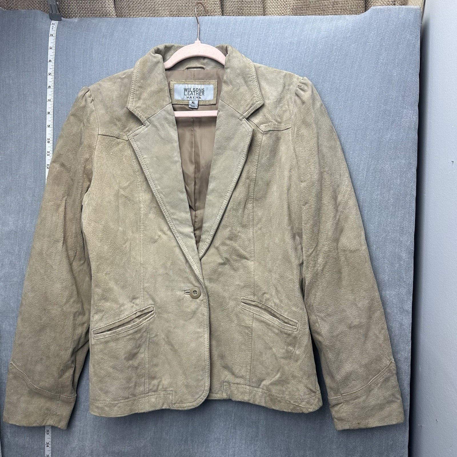 Vintage Wilsons Leather Jacket XL Womens Tan Beige Suede Lined Pockets Buttons