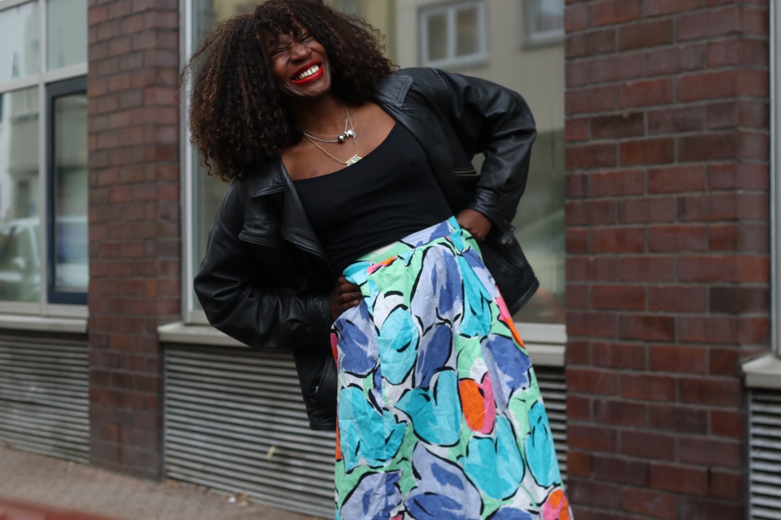 Vintage Midi Skirt Floral High Waist Cotton Multicoloured 70s A Line