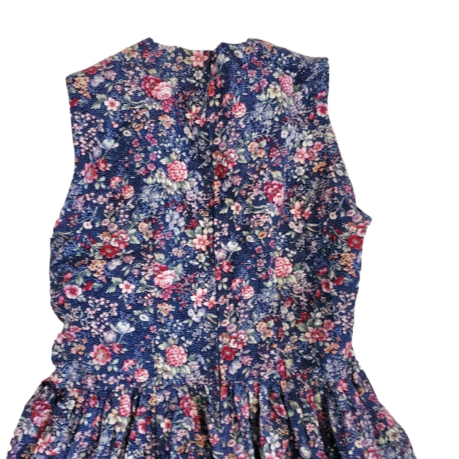 Vintage Prairie Dress XS Ditsy Floral Midi Navy Blue Sleeveless Cottage Core