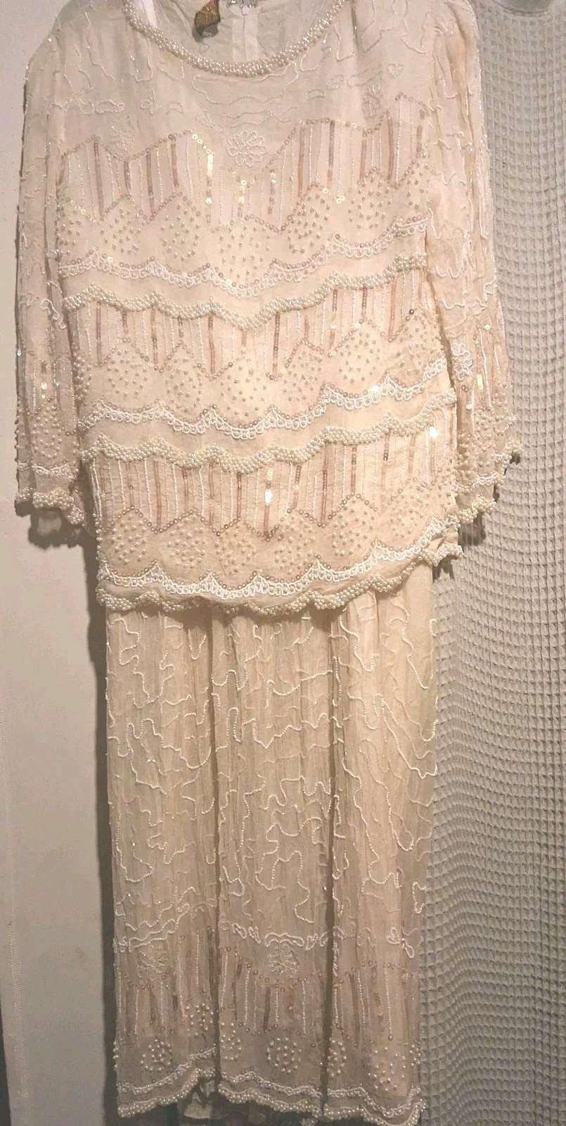 Vintage 2 Piece Pure Silk Dress Beige Pre-owned