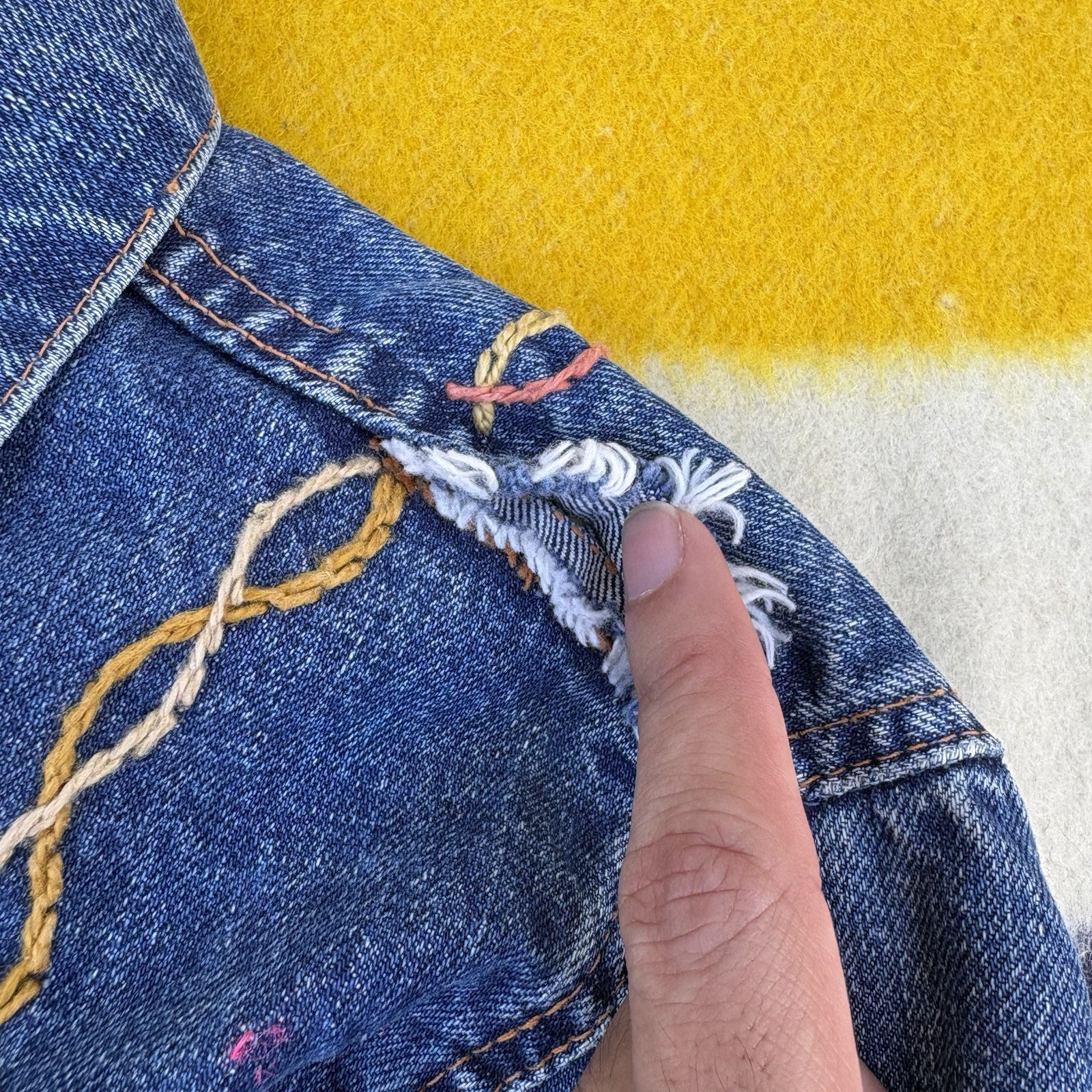 Vintage 1970s Levi’s Big E Denim Trucker Jacket Type 3 Embroidered Hippie Biker