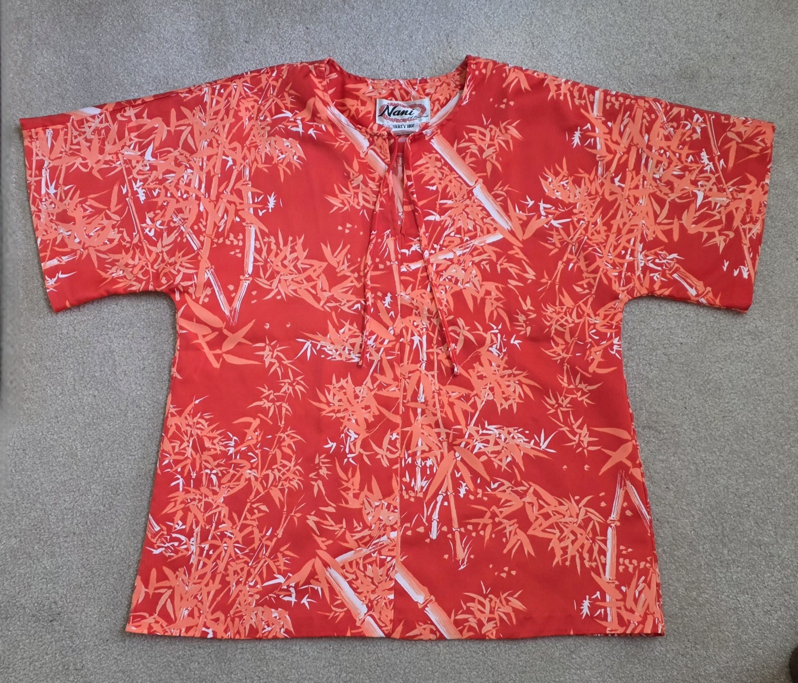 Vintage Nani Of Hawaii Liberty House Womens Hawaiian Shirt Size L Pullover W Tie