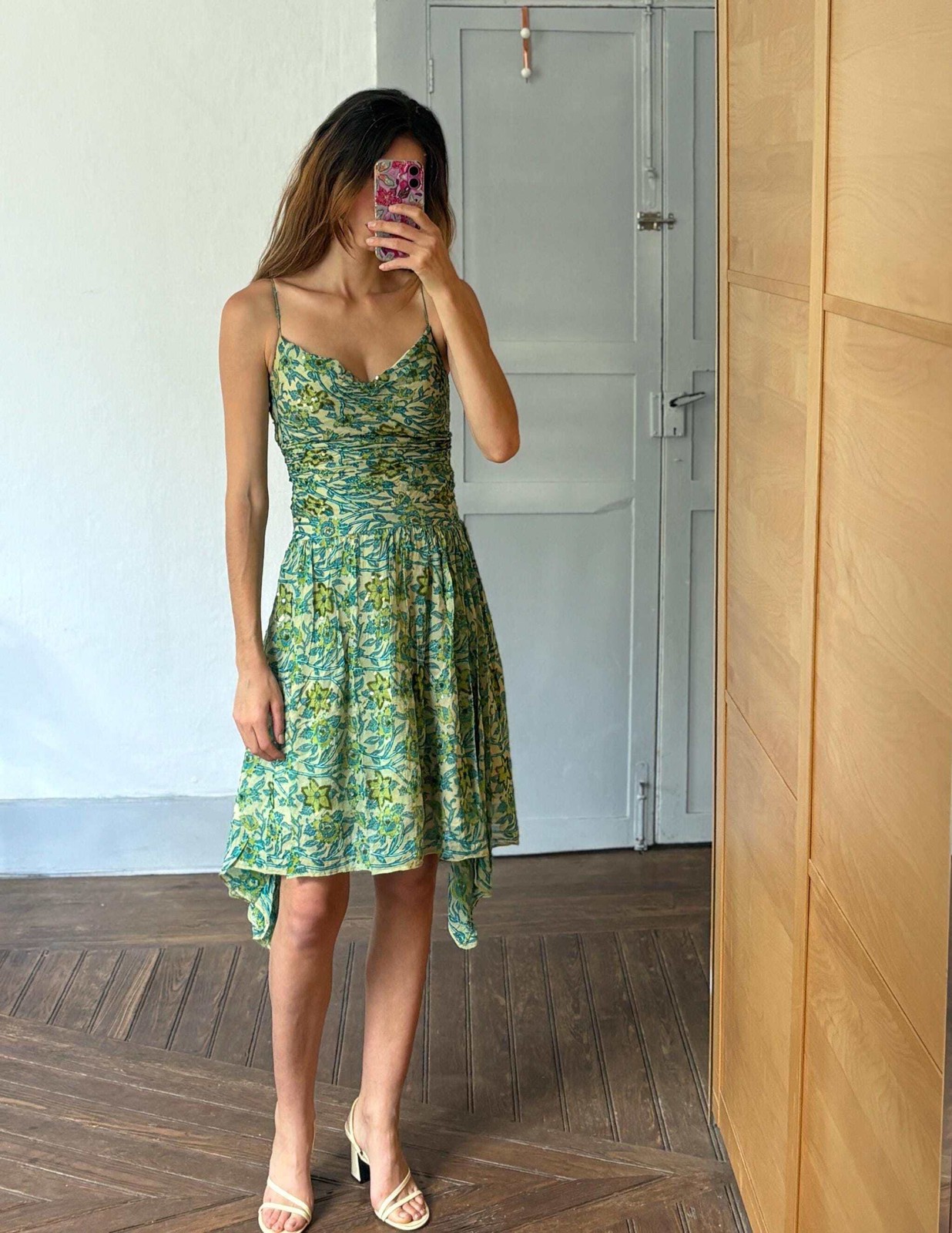 Petite Vintage Etxart & Panno 100% Silk Two Piece, Luxury Set with Sequin Floral