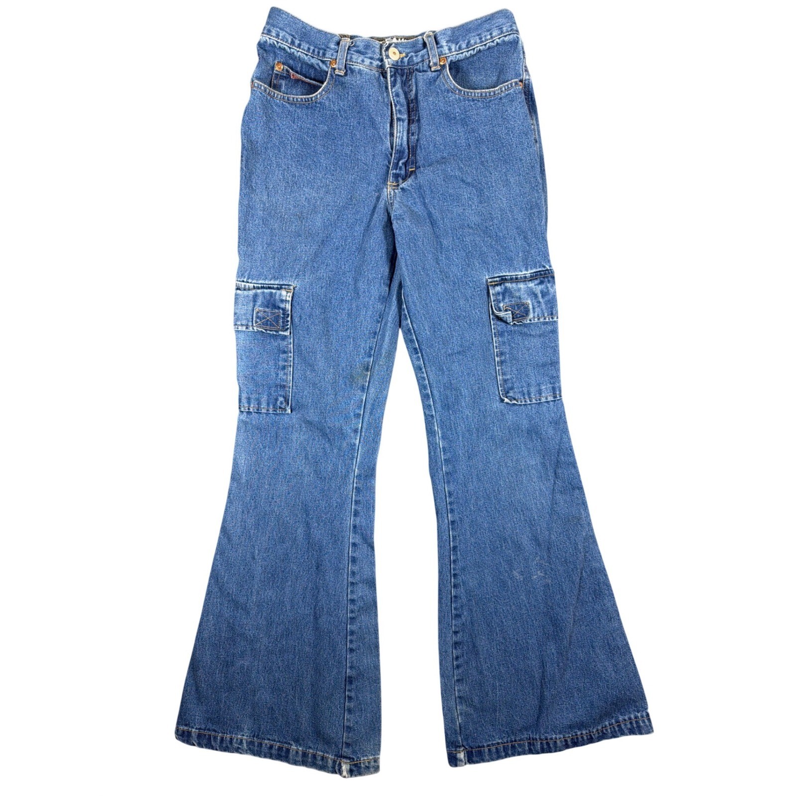 Vintage Breaker Jeans Womens 5/6 Medium Wash High Rise Cargo Flare Wide Leg 90s