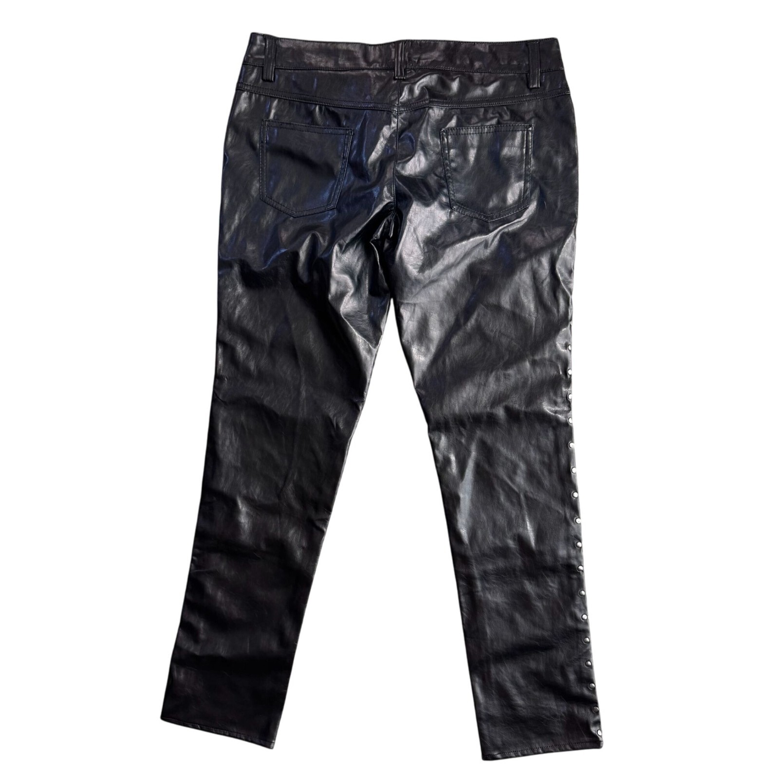Vtg Blue bi You Faux Leather Studded Pants Womens 11 90s Y2K Moto Rave Goth