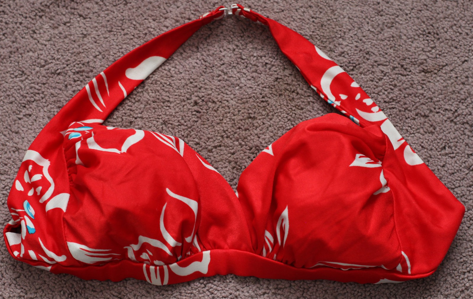 Vintage 1970s Kamehameha Bikini Top Only Hawaiian Hawaii Red Floral Flower