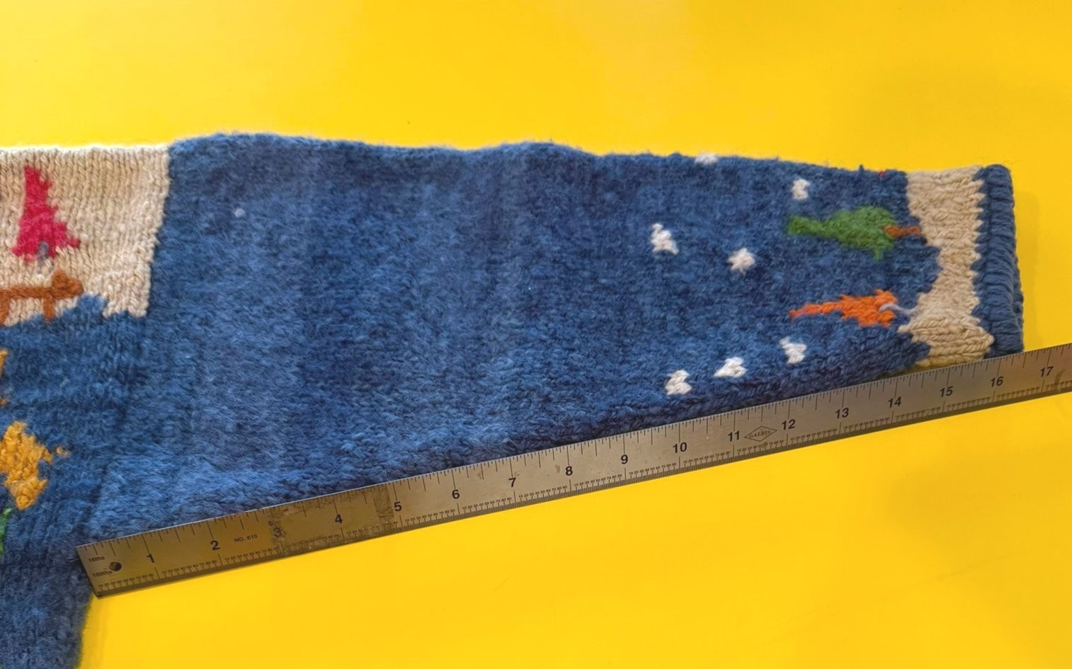 Vtg Amano Bolivian Wool Hand Knit Sweater Christmas Trees Stars Night Sky Aymara