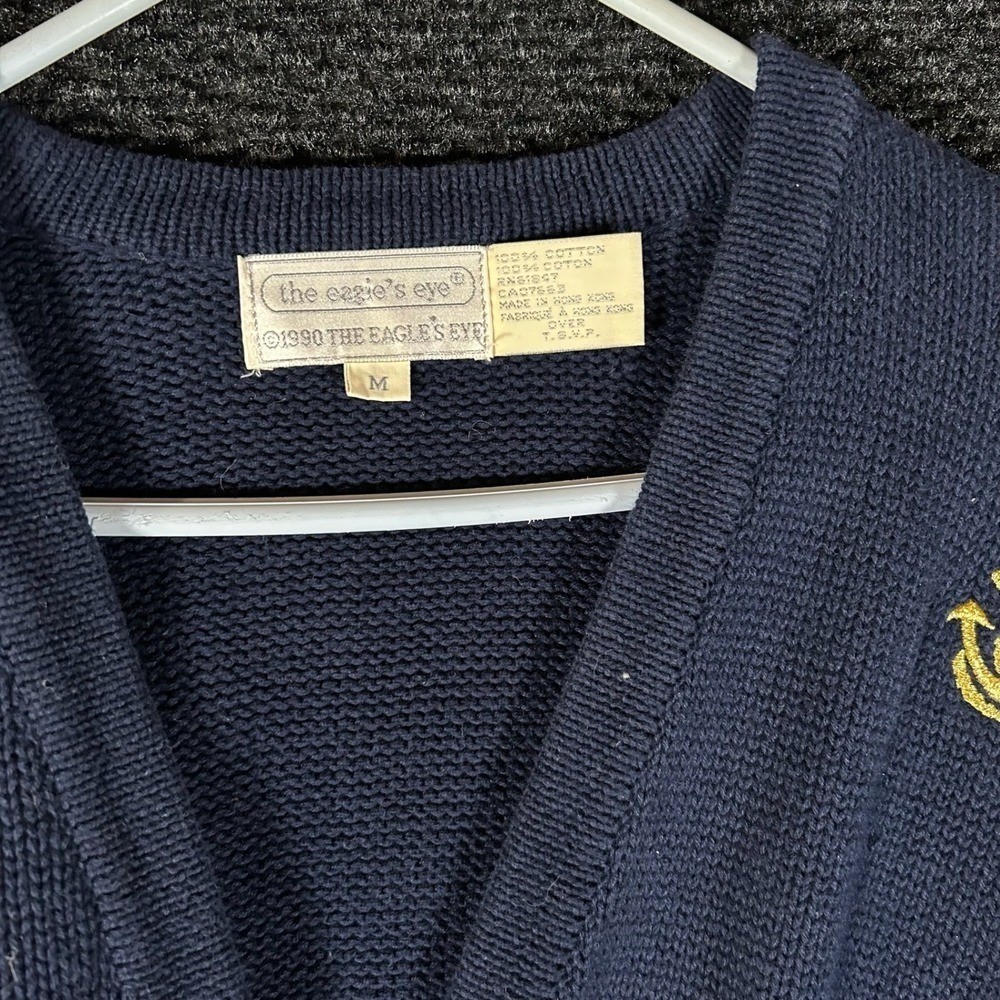 The Eagle’s Eye Vintage 1990 Navy Blue Anchor Embroidered Cardigan Sweater M