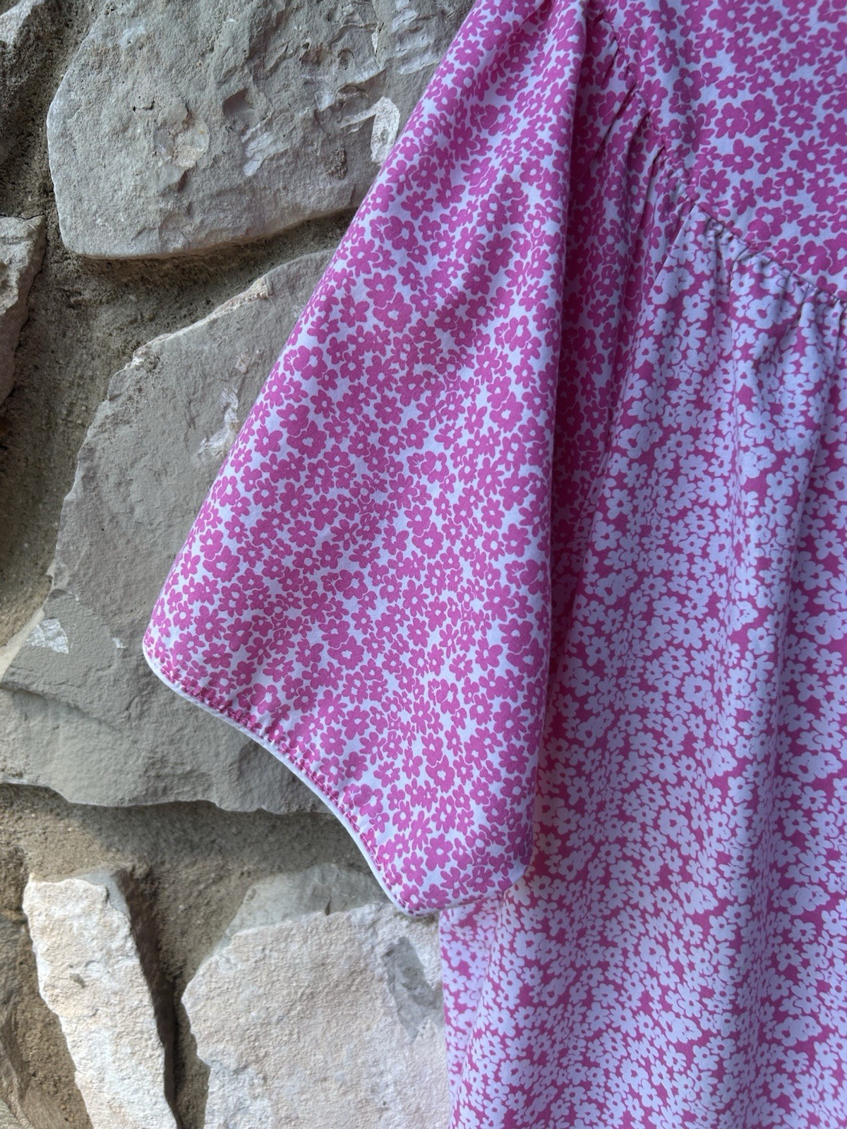 Vintage ASHLEY TAYLOR Cotton Robe Duster House Dress XL Pink Floral Snaps EC