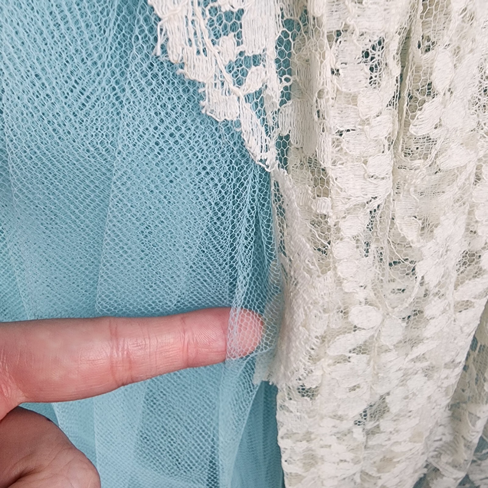 Vintage 1950s Strapless Turquoise Tulle Lace Prom Dress Cupcake Party Talon Zip