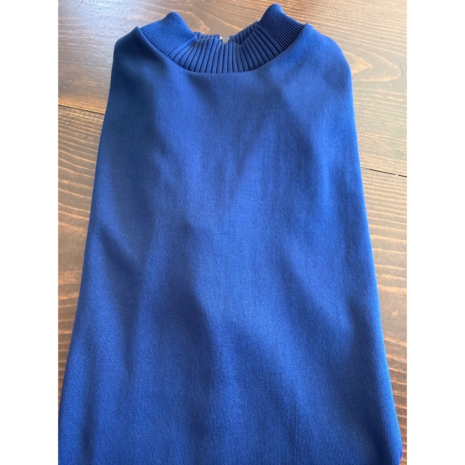 Vintage Navy Blue Sleeveless Mock Neck Top Ribbed Knit Shell Zipper Back