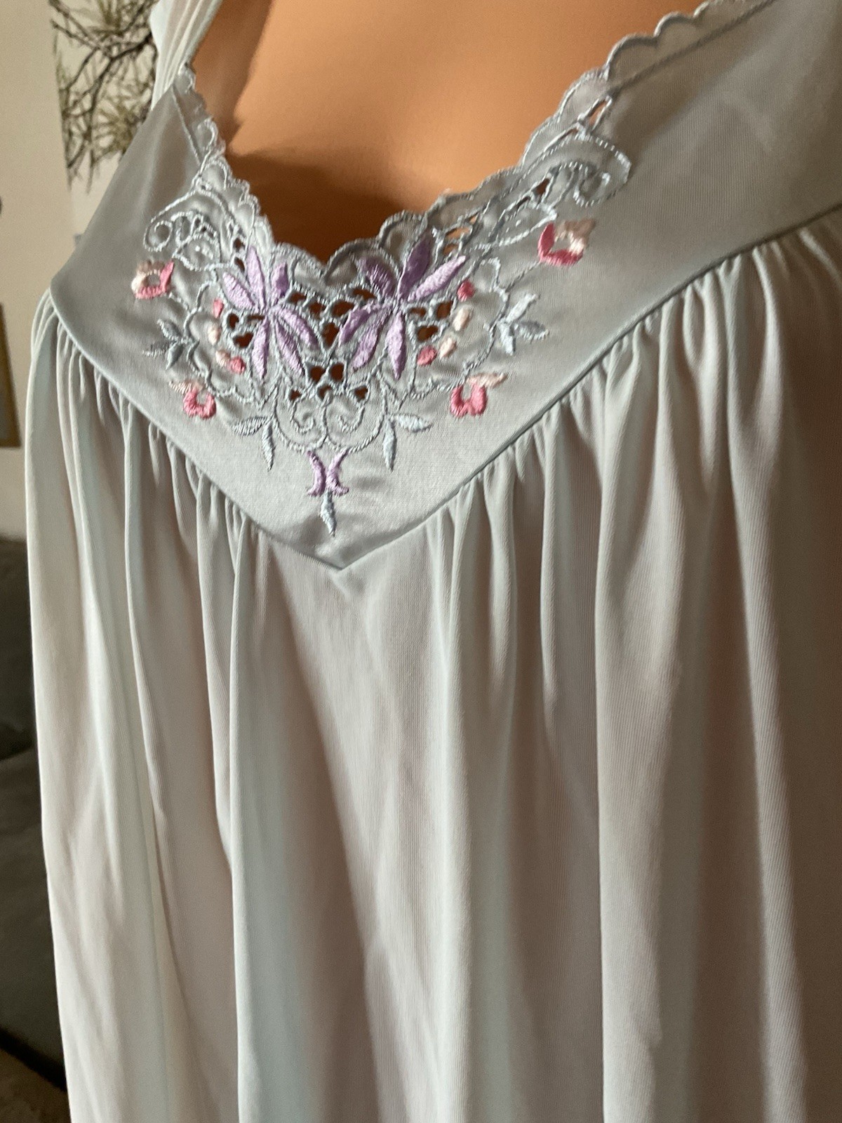 Vintage Vanity Fair Nightgown Large Blue Embroidered Style 30-122