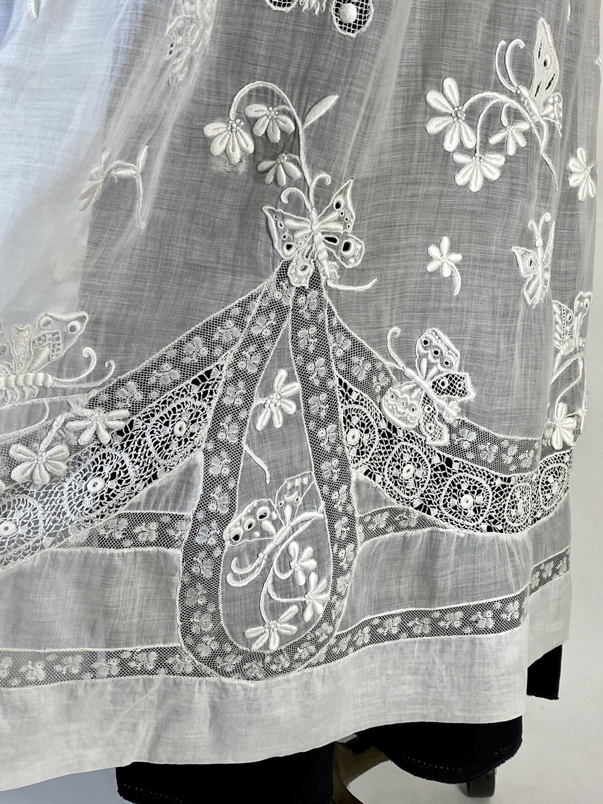Antique late Victorian-Edwardian intricate pieced lace sheer wedding gown dress